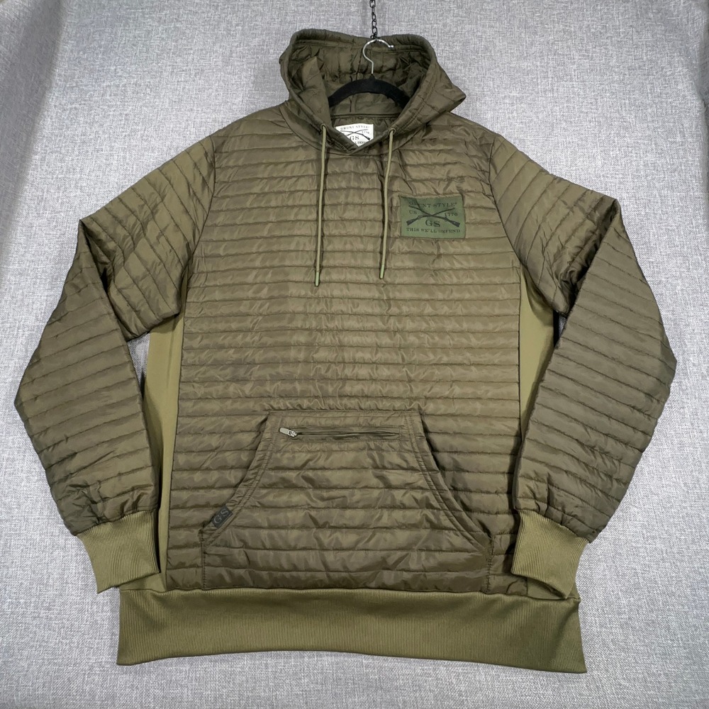 Grunt Style Quilted Hoodie Mens L Olive Green Tactical Puffer Pullover FLAW READ